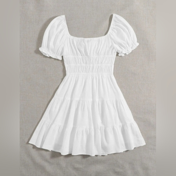 New Tie Neck Ruched Bust Tiered Dress - Picture 2 of 5